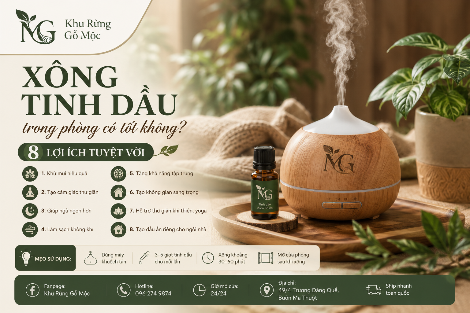 Xông tinh dầu trong không gian thư giãn